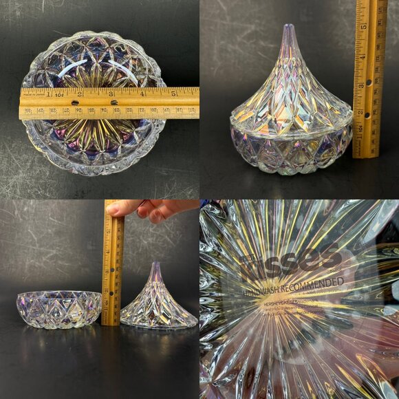 Clear Glass Iridescent Crystal Hershey Kiss Textured Trinket Candy Dish w Lid - Picture 3 of 16
